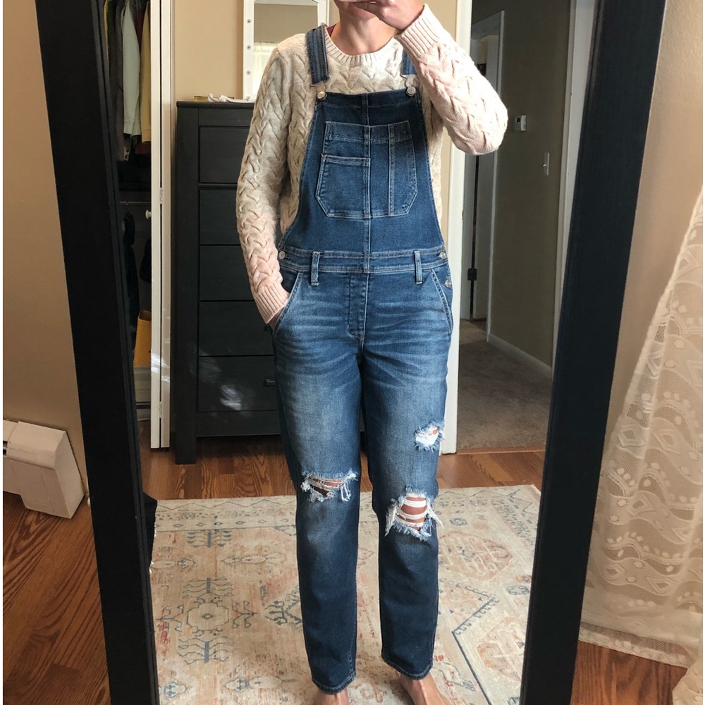 American Eagle Outfitters Distressed Blue Denim Overalls
